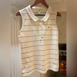 Lacoste White Sleeveless Polo with Black Stripes
